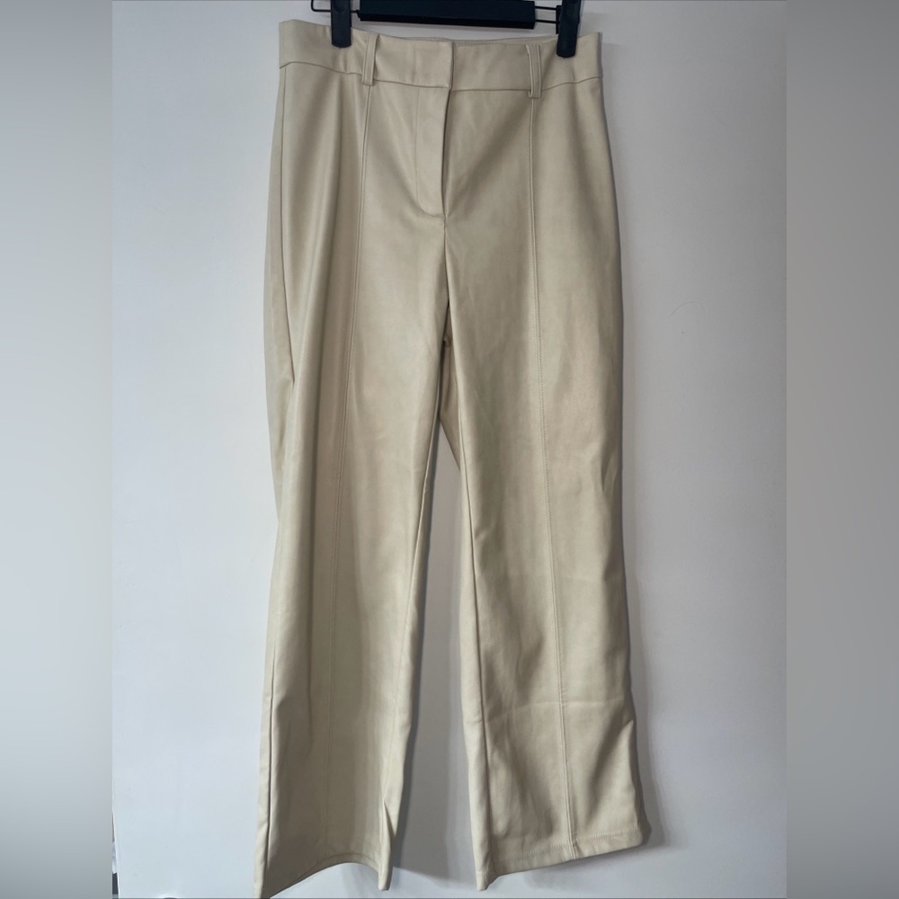7 For All Mankind Faux Leather Cream Wide-Leg Trousers- small